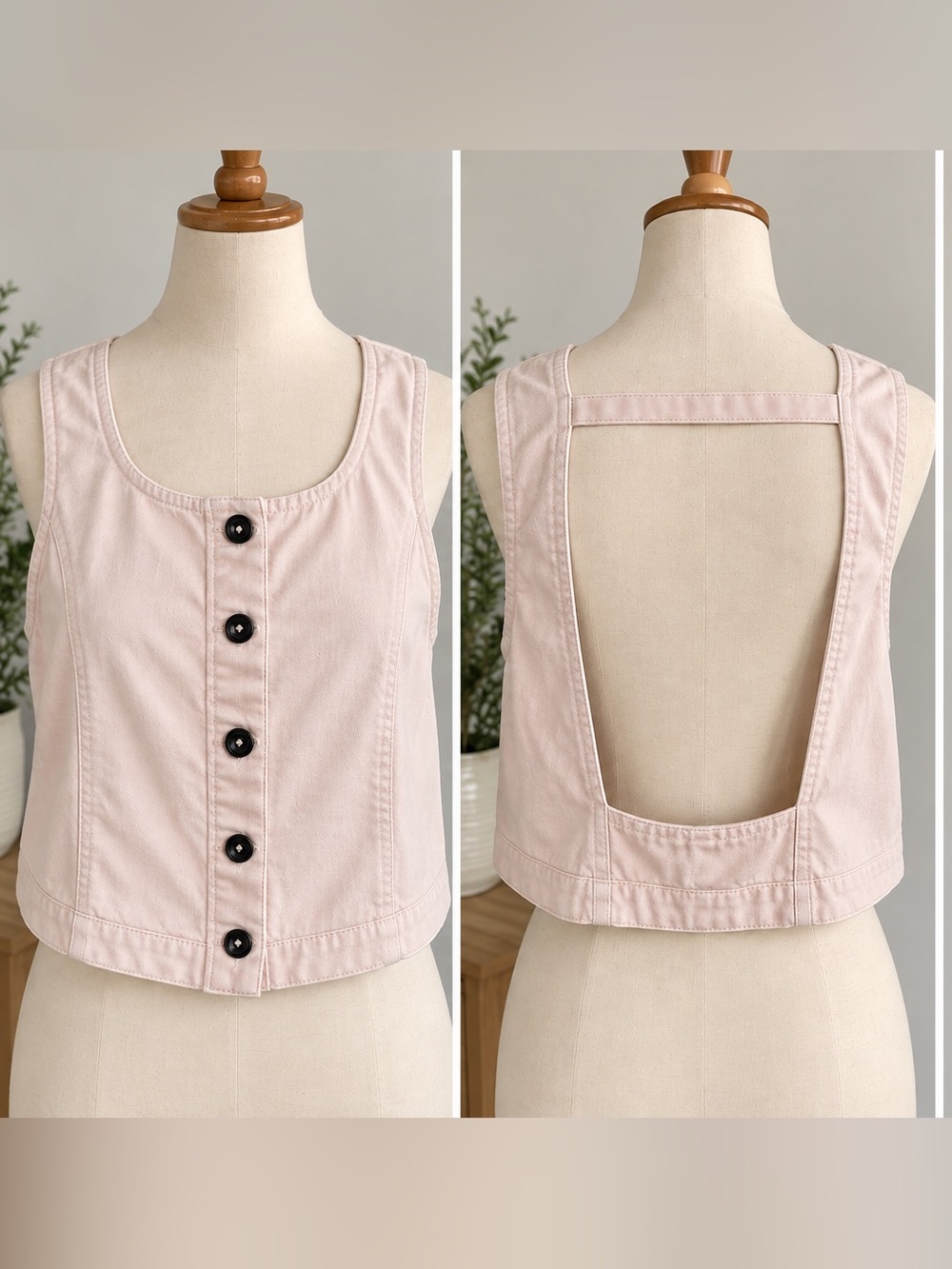 Free People Blake Open-Back Button-Front Denim Vest